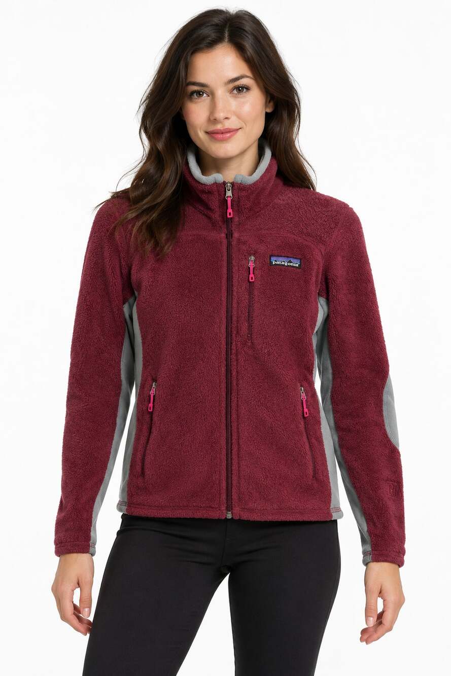 Patagonia R2 Fleece Jacket Womens Medium Burgundy Gray Full Zip Regulator Hiking